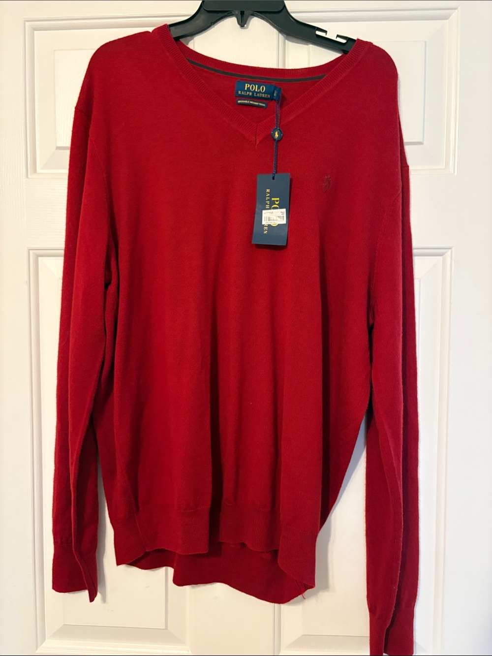 Polo by Ralph Lauren Men's Red V-Neck Sweater size large